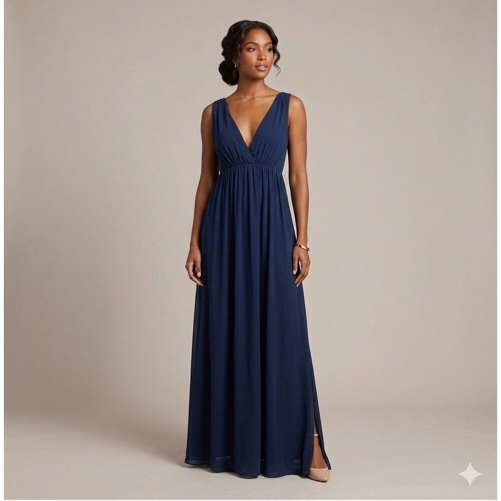 Alice & Olivia Navy 100% Silk Deep V Neck Maxi Dress Large